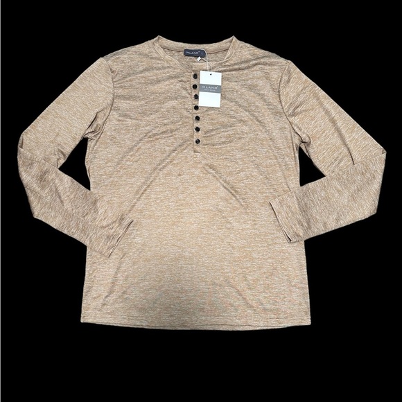Men’s MYANM Vogue Brand Large Henley Long Sleeve T-Shirt Top Tee Gold Stretch - Picture 3 of 10
